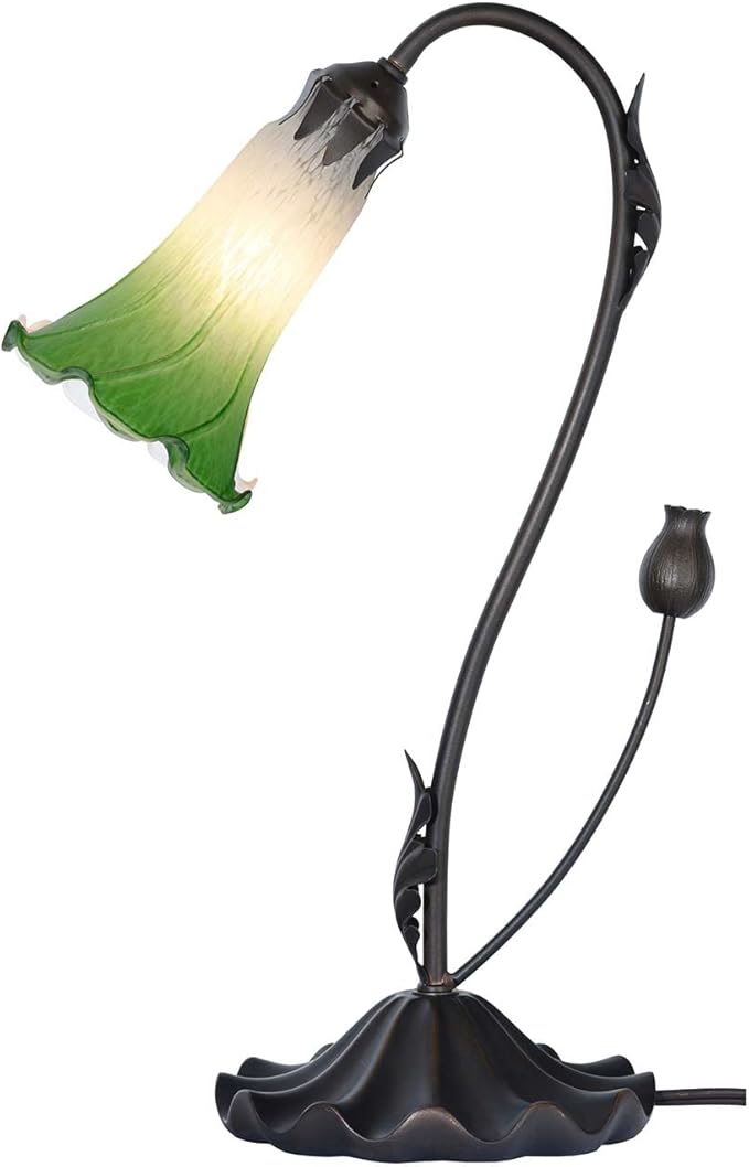 Bieye L10855 Lily Flower Blown Glass Accent Table Lamp for Living Room Bedroom Decoration (1-Light, Green) - Bloomnest