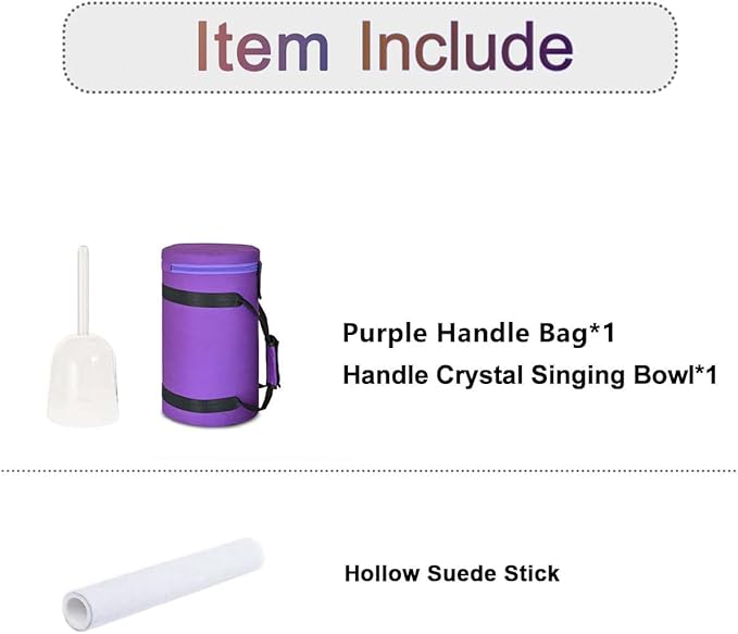 CVNC 440HZ 6 Inch F Note Handle Clear Quartz Crystal Singing Bowl + 6" Purple Colored Carry Case Bag + One Suede Mallet - Bloomnest