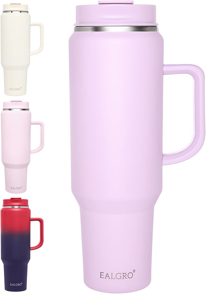 50 oz Tumbler with Handle, Insulated Tumblers with Lid and Straw, Large Metal Sports Water Bottle Jug, Thermal Stainless Steel Travel Coffee Mug Cup, Lavender - Bloomnest