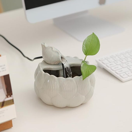 Ceramic Tabletop Fountain Waterfall Feature for Indoor and Outdoor Table Desk Office Patio (White A152) - Bloomnest