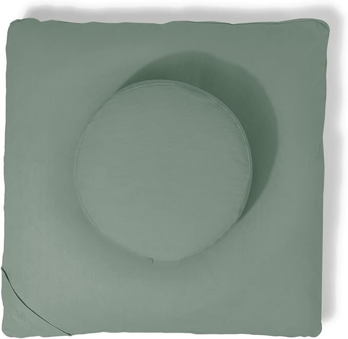 Meditation Cushion Set by renoo - Durable Comfortable Organic Cotton, Linen, Hemp - Modern Zafu Zabuton - Buckwheat Kapok Filled Floor Pillow Yoga Bolster in 15 Colors Washable Cover