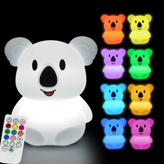 Large Koala Night Lights Kid Bedside Bedroom Light, Nursery Moon lamp, Portable Color Changing Care Lamps - Break Resistant, Eye Caring, Adjustable Brightness & Color and Time Setting - Large - Bloomnest