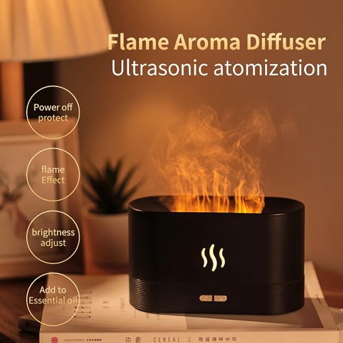 Colorful Flame Air Aroma Diffuser Humidifier, Upgraded 7 Flame Color Noiseless Essential Oil Diffuser for Home,Office,Yoga with Auto-Off Protection 180ml (8Hours White) - Bloomnest