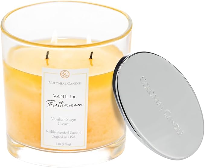 Colonial Candle Vanilla Buttercream Scented Candle Jar, Highly Fragranced Candles for Home Scented, Mottled Wax Candle, 2 Wick, 8 oz - Made in The USA - Bloomnest