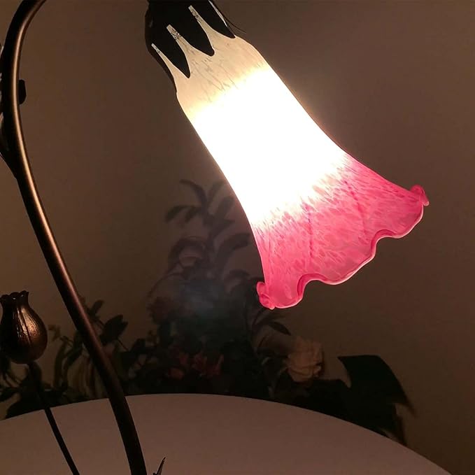 Bieye L10846 Lily Flower Blown Glass Accent Table Lamp for Living Room Bedroom Decoration (1-Light, Pink) - Bloomnest