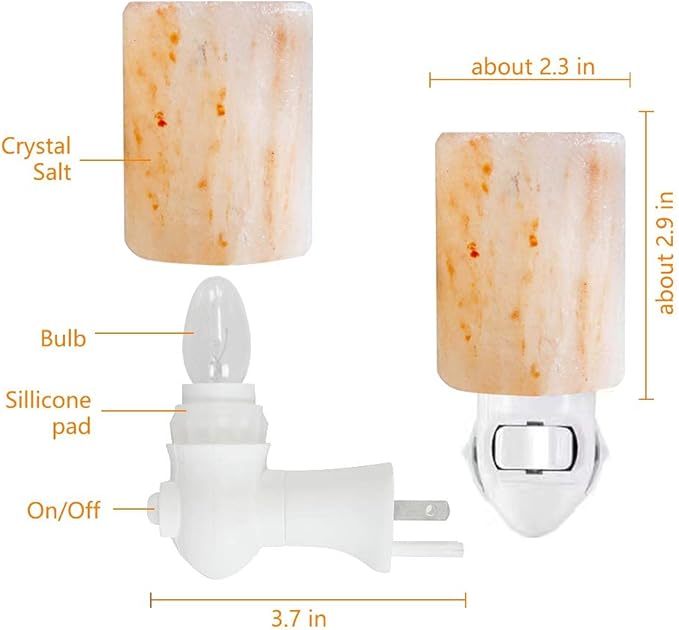 Himalayan Salt Lamp Plug in Night Light 2 Pack, 360 Degree Adjustable Wall Plug & Extra 4 Replacement Bulbs Bathroom Bedroom Night Light, Pink Crystal Rock Salt Hand Crafted Cylinder Size - Bloomnest