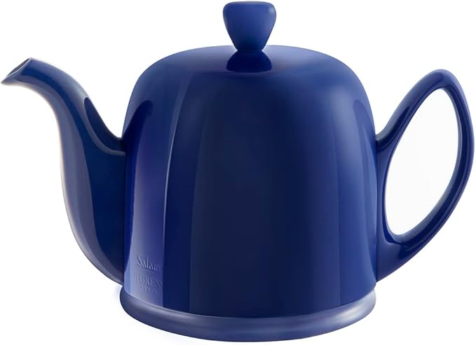 Degrenne Salam Luxury French Tea Pot - Porcelain Teapot with Stainless Steel Cover, Ceramic Tea Kettle for Loose Tea, Removable Infuser, 4 Cup Capacity, 24oz - Monochrome Blue - Bloomnest