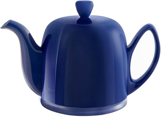 Degrenne Salam Luxury French Tea Pot - Porcelain Teapot with Stainless Steel Cover, Ceramic Tea Kettle for Loose Tea, Removable Infuser, 4 Cup Capacity, 24oz - Monochrome Blue - Bloomnest