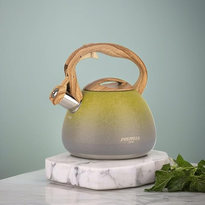 POLIVIAR Tea Kettle, 2.7 Quart Stovetop Tea Kettle, Audible Whistling Teapot with Crackle Finish, Food Grade Stainless Steel for Anti-Rust, Anti Hot Handle, Suitable for All Heat Sources (JX2023-LYG) - Bloomnest