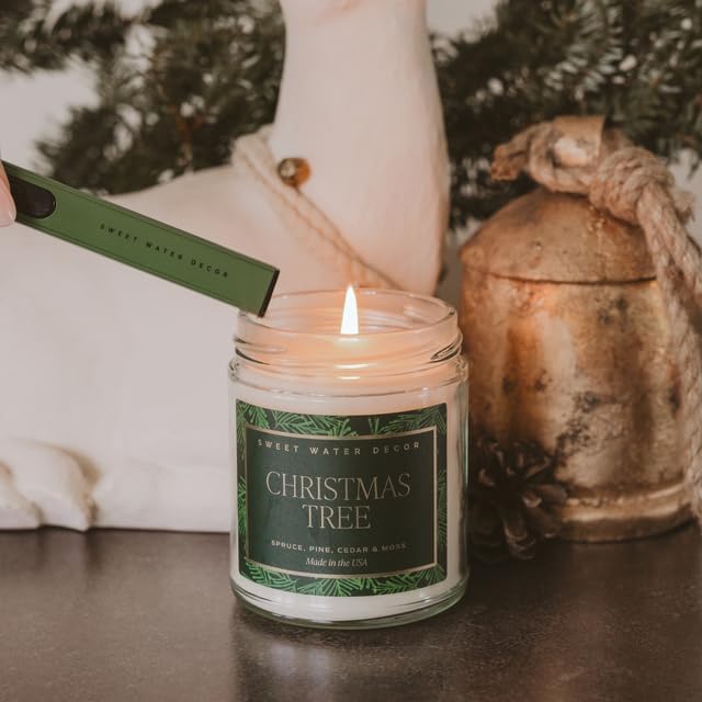 Sweet Water Decor Christmas Tree Candle - Spruce, Pine Needles and Evergreen Candles Scented Soy Candles for Home - Christmas Candle 9oz Clear Jar, 40 Hour Burn Time, Made in The USA - Bloomnest