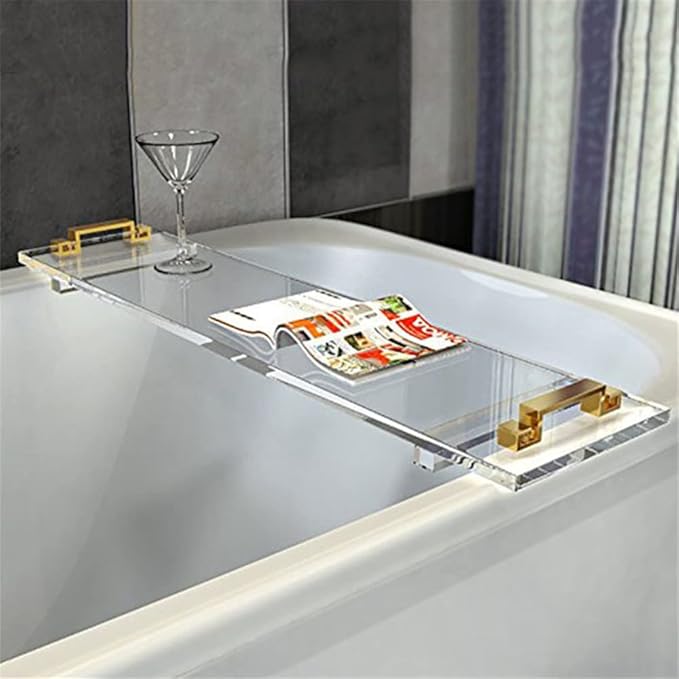 WANLIAN 33inch Luxury Bathtub Caddy Tray for Bathroom Bath tub Table Caddy Tray Shelf for Shower Storage Organizer tub Tray Accessories for Bath tub Table Caddy (Gold Handles) - Bloomnest