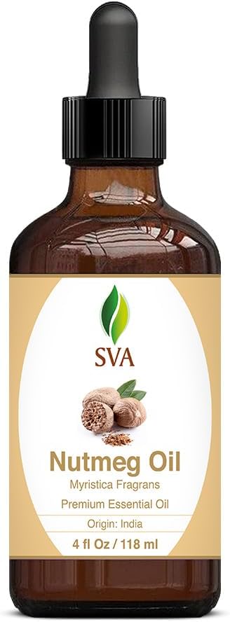 SVA Nutmeg Essential Oil – 4 Fl Oz – 100% Natural Nutmeg Oil - for Diffuser, Hair Care, Face, Skin Care, Aromatherapy, Scalp and Body Massage, Soap and Candle Making – with Dropper - Bloomnest