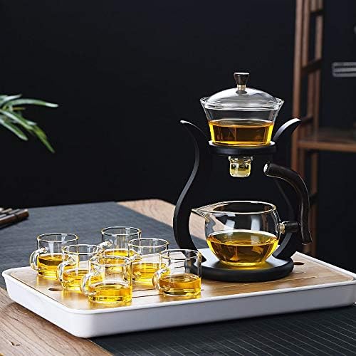 RORA Glass Teapot Set Semi Automatic Drip Rotating with Infuser Lazy Kungfu Tea pot Set (Bamboo) - Bloomnest