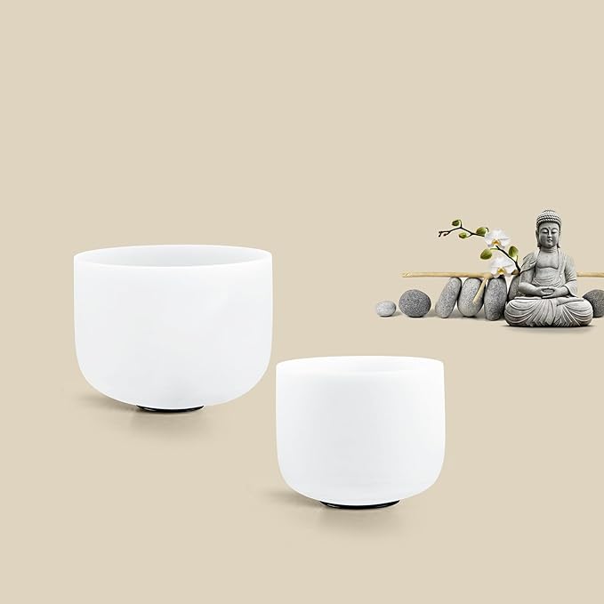 Ryan Dvan Crystal Singing Bowl Set of 2 7" G Note, 8" A Note with Case Suede Striker & O-Ring Sound Therapy for Yoga, Reiki, Chakra Healing Energy Tuning & Mindfulness Kit - Bloomnest