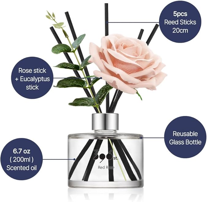 396 st. Rose Flower Reed Diffuser, Baby Powder, 200ml(6.7oz) / Reed Diffuser Sets, Home Fragrance, Scented Oils, Home & Bathroom Décor - Bloomnest