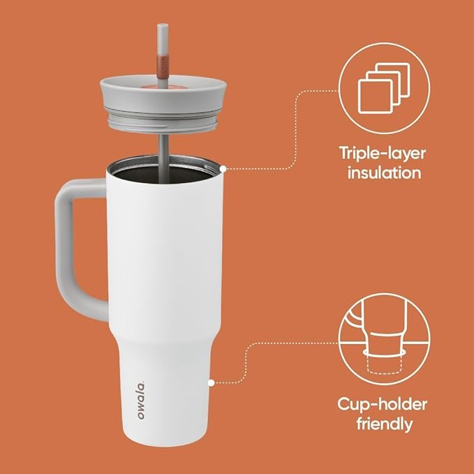 Owala Stainless Steel Triple Layer Insulated Travel Tumbler with Spill Resistant Lid, Straw, and Carry Handle, BPA Free, 40 oz, Gray (Iced Tea) - Bloomnest