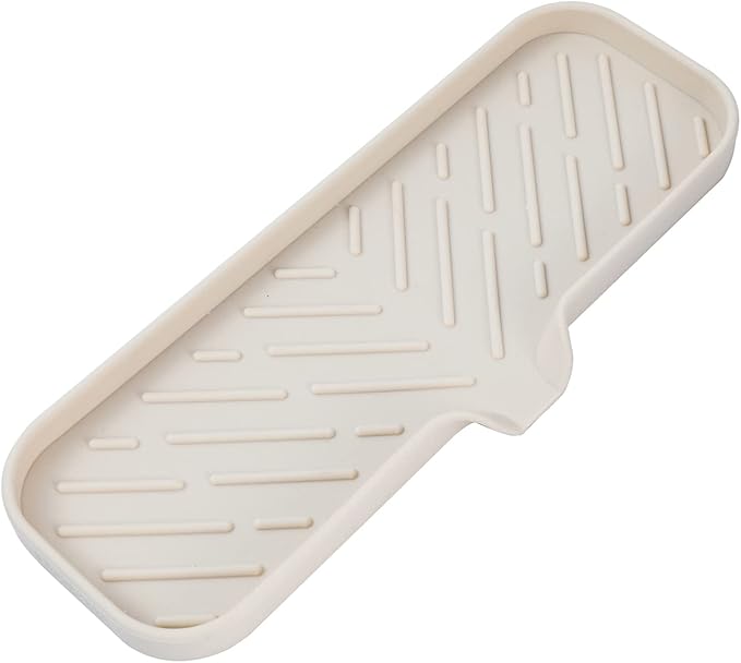 Silicone Bathroom Soap Dishes with Drain Spout-Bathroom and Kitchen Sink Organizer,Sponge Holder,Dish Soap Tray,Perfect for Dispenser,Scrubber,Bottle,Cup on Sink or Counter-Tapioca 12"×4" - Bloomnest