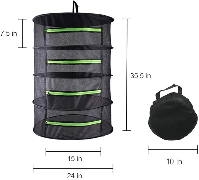 Drying Rack Net Dryer 4 Layer 2ft Black W/Green Zippers Hydroponics Drying Rack Herbs for Plant Bud Seed,Plant Racks for Weed,Mesh Hanging Plant Dry,Herb Dry,for Garden Outdoor Bud Tea - Bloomnest