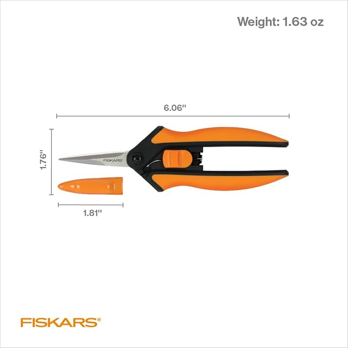 Fiskars Micro-Tip Pruning Snips - 6" Garden Shears with Sheath and Comfort Grip - Sharp Steel Blades - Quality Pruning Shears for Plants in Grow Tents and Hydroponics - Garden Tools - Bloomnest