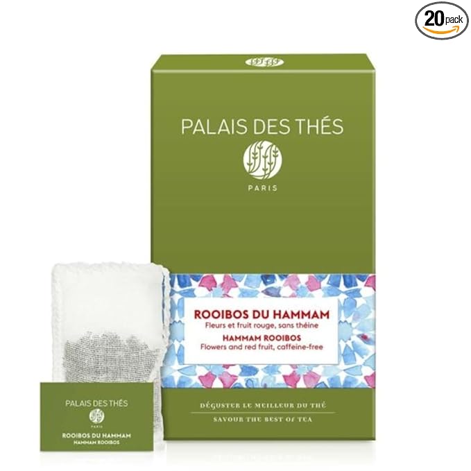 Palais des Thés - Hammam Rooibos - Caffeine-Free Rooibos Tea with Rose & Red Berries - Premium Tea Bags, Serves 20 Cups - Bloomnest