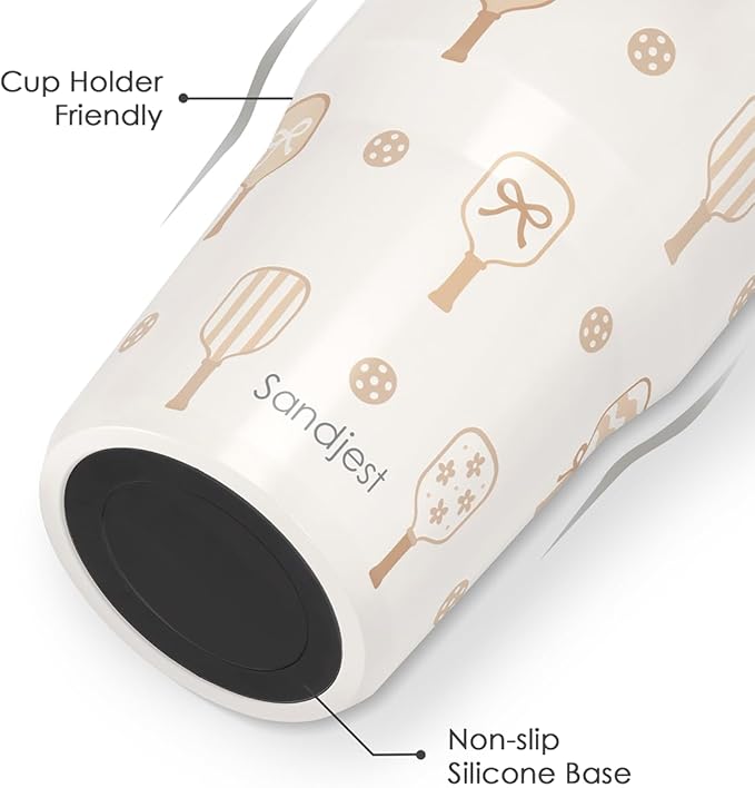 SANDJEST Pickleball Stainless Steel Straw Lid Tumbler 30oz with Carry Handle for Women Girls, Insulated Travel Coffee Cup, Gift for Sports Outdoor Workout Christmas Birthday (Beige) - Bloomnest