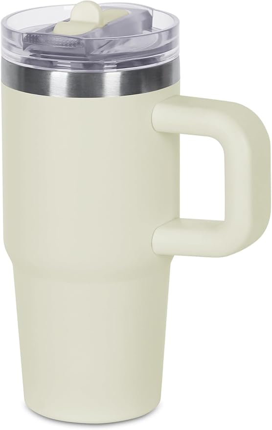 14 oz Tumbler for kids with Detachable Flip Straw Lid and handle, 100% Leak Proof 14 oz mini cup, Stainless Steel Vacuum Insulated Tumbler, Wide Mouth Easy to Clean, Keep Cold or Hot (Cream) - Bloomnest