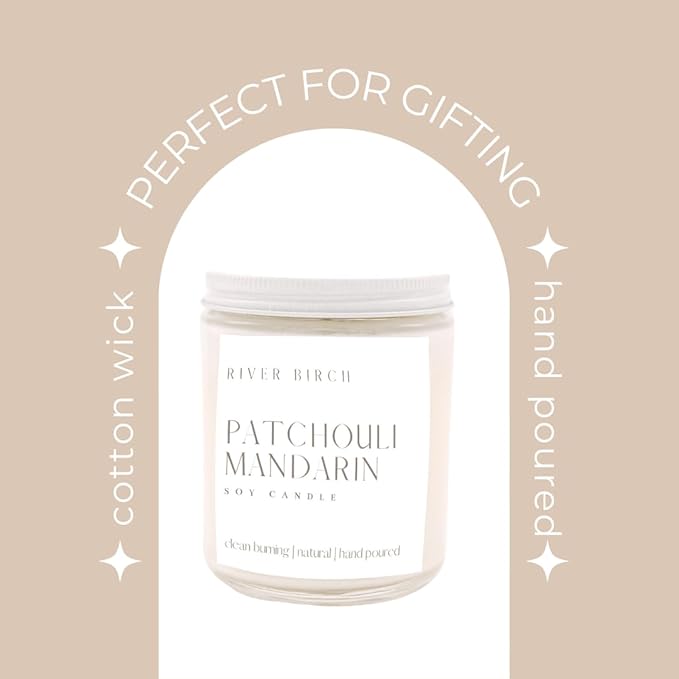 River Birch Candles Patchouli Mandarin Scented Candle | Premium, All-Natural, Non-Toxic, Soy Candles | 8.5oz 40 Hr Burn Time | Cozy Relaxing Gifts for Home - Bloomnest