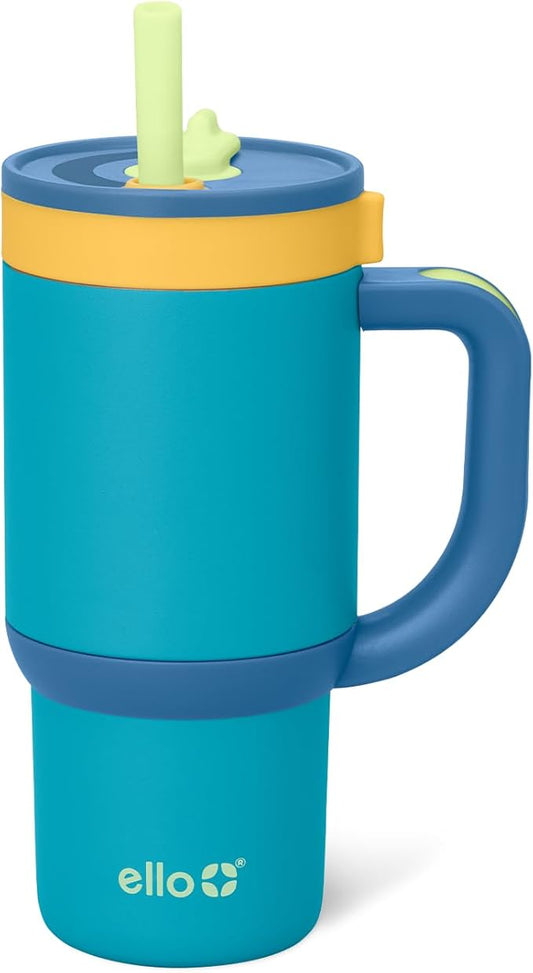 Ello Oasis 14oz Stainless Steel Toddler Tumbler with Handle & Retracting Straw, 100% Leakproof, Double-Wall Vacuum Insulated, Kids Water Bottle for School, BPA Free, Dishwasher Safe, Glacier - Bloomnest