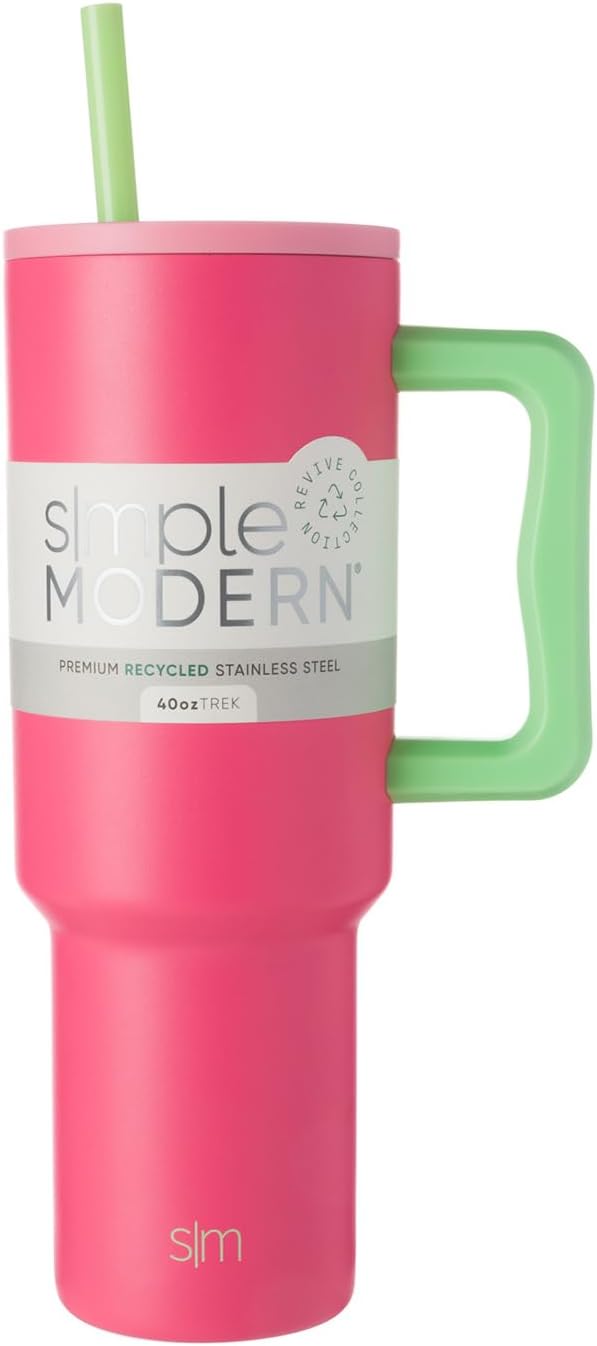 Simple Modern 40 oz Trek Tumbler with Handle and Straw Lid | Cup Holder Friendly Insulated Stainless Steel Travel Mug | Watermelon Splash SimpleModern