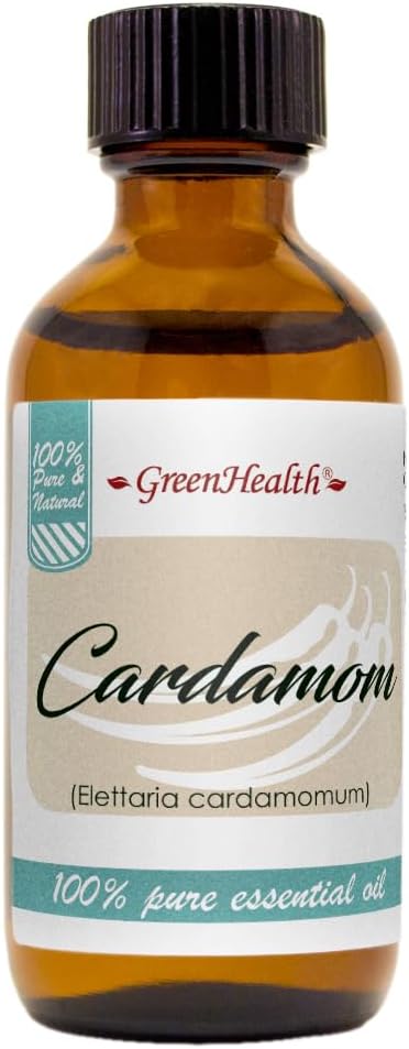 GreenHealth Cardamom Essential Oil - 100% Pure & Uncut - 2 fl oz Amber Glass Bottle w/Cap Greenals