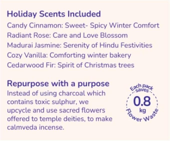 Happy Home Incense Sticks Multipack- (5 Variants) Charcoal Free, Made from Upcycled Flowers | Insense Cozy Warm Sticks Like Vanilla Cake, Balsam Cedar, Rose & Cinnamon | Perfect Incense Gift Set
