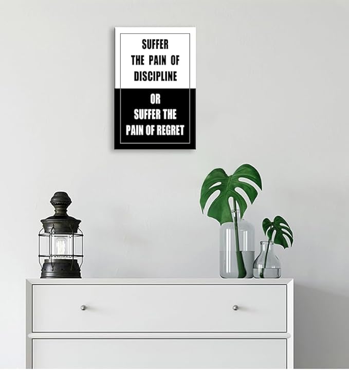 WYJDFART Motivational Poster Suffer Discipline Pain or Regret Pain Inspirational Wall Art Printed Canvas Artwork for Home School Bedroom Office Living Room Framed Ready to Hang [12" W X 18" H] - Bloomnest