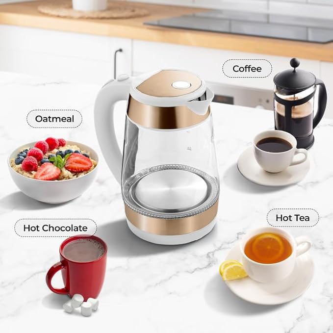 Zulay Kitchen Fast Boiling Electric Water Kettle - 1.7L, 1500W, Auto Shut-Off for Overboil & Boil Dry Protection, Cool-Touch Handle, 360° Base - Rapid Teapot Boiler For Coffee & Tea - White Copper - Bloomnest
