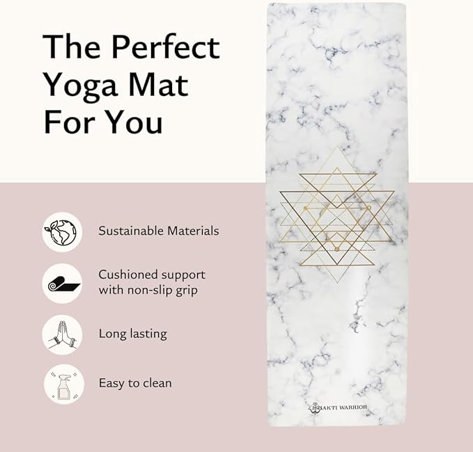Shakti Warrior Suede yoga mat - Premium Printed Natural Eco-friendly Non-Slip Mat Great for Hot Yoga, Pilates, Workouts (72 inch x 24 inch x 3mm thick) - Bloomnest