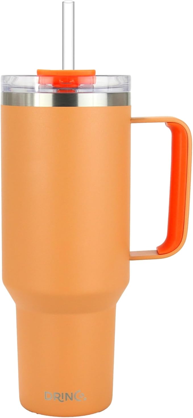 Drinco 40oz 30 oz Tumbler with Handle, Straw Lid, Insulated Stainless Steel Travel Mug Water Bottle Ice Coffee Cup For Cold and Hot, BigSur (30oz Cantagloupe)