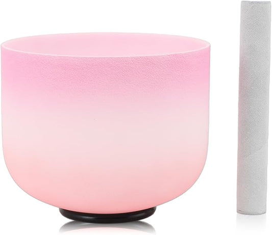 Crystal Singing Bowl 10 inch C Note, Colorful Pink Sound Bowl with Mallet O-ring, Sound Healing Instruments for Healing Mindfulness Meditation Yoga Sound Baths - Bloomnest
