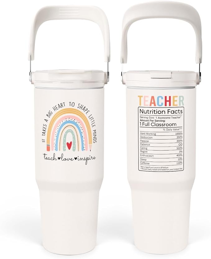 Teacher Appreciation Gifts, Teacher Tumbler 30oz, Stainless Steel Insulated Tumblers Coffee Travel Cup with Handle & Flip Straw, Best Teachers Gifts from Student for Birthday Christmas Graduation - Bloomnest
