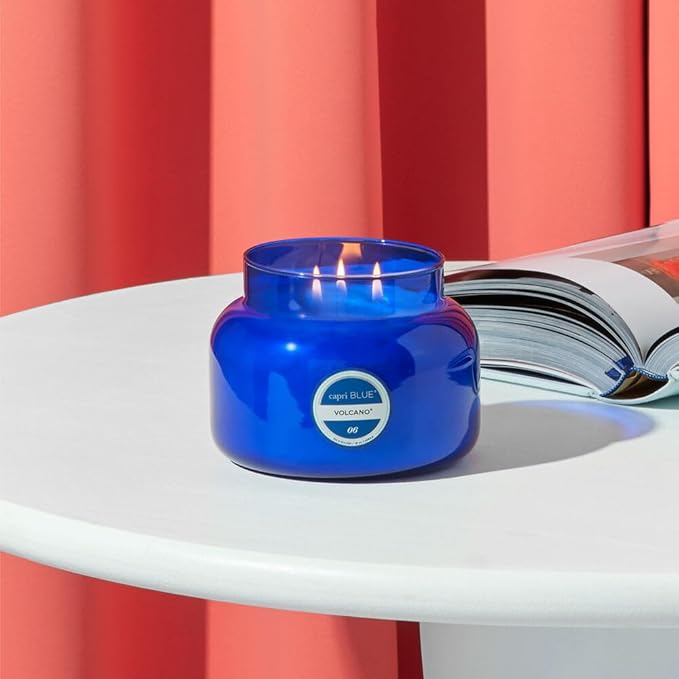 Capri Blue Volcano Scented Candles - Luxury Three Wick Candles for Home Scented with Tropical Fruit & Sugared Citrus - Soy Wax Blend - Large Blue Color (28 oz) - Bloomnest