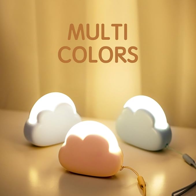 Portable LED Night Light, Cute Cloud Mini Desk Lamp with 4 Working Modes, Rechargeable Kids Night Light for Camping, Bedside Lamp for Bedroom Nightlights [with Wrist Strap] [with USB Cable] - Bloomnest