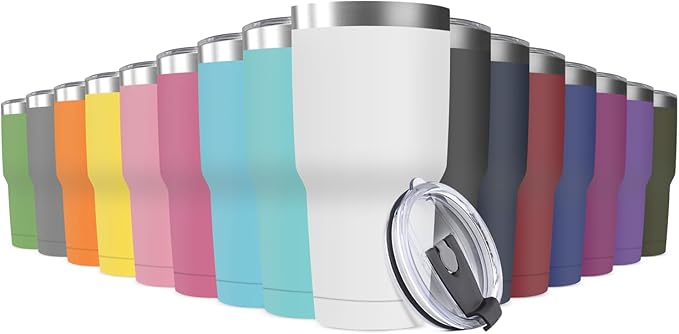 30oz Stainless Steel Travel Mug with Lid, 16 Pack Double Wall Vacuum Insulated Bulk Tumbler, Powder Coated Coffee Cup Suitable for Vehicle Cup Holders (Assorted Colors) - Bloomnest