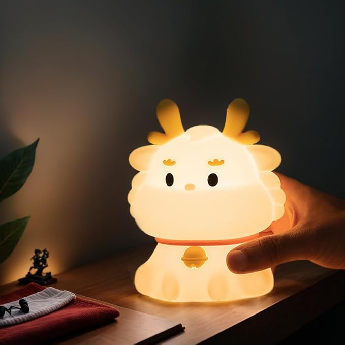 Night Light for Kids, 7 Color Changing BPA-Free Silicone Lamp with Touch Control, Eye Protection, Rechargeable Battery, Soft & Safe Nursery Lamp for Boys & Girls (Dragon) - Bloomnest