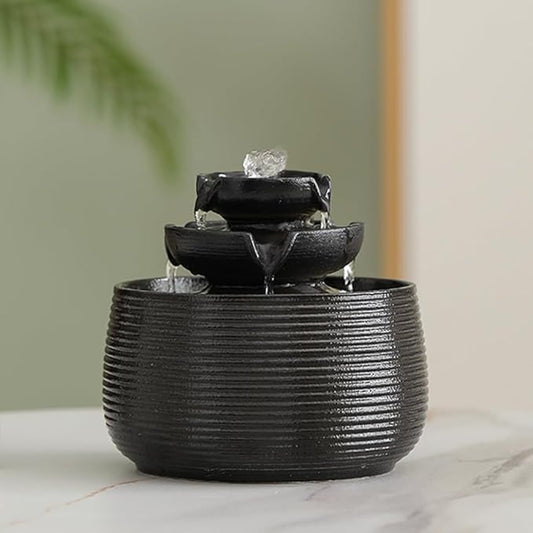 Outdoor and Indoor Water Feature Fountain Waterfall Tabletop Desktop mini Ceramic Garden Fountain (Black A172) - Bloomnest