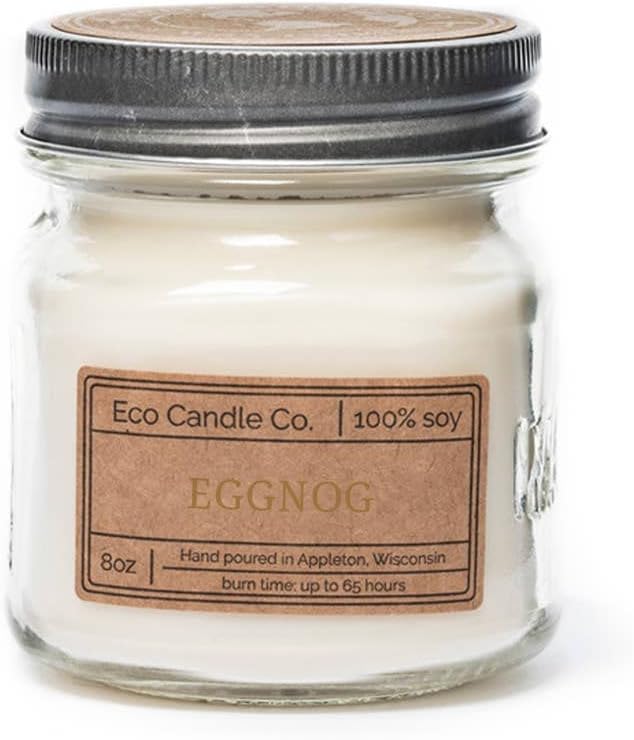 Eco Candle Co. Recycled Candle, Eggnog, 8 oz. - Scents of Classic Eggnog, Nutmeg, & Vanilla - 100% Soy Wax, No Lead, Kraft Paper Label & Lid, Hand Poured, Phthalate Free - Bloomnest