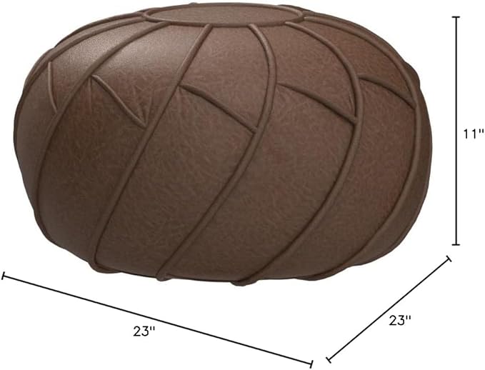 Moderner Faux Leather Pouf Unstuffed Ottoman Moroccan Footstool, Floor Footrest Cushion, Storage Solution - Natural Brown Color (Mocha, Round) - Bloomnest