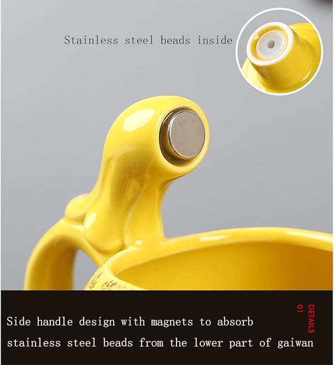 Chinese Gongfu Tea Gift Set, Semi Automatic Drip Rotating with Infuser Handmade Ceramics Tea Pot 6 Cups Yellow Dragon - Bloomnest