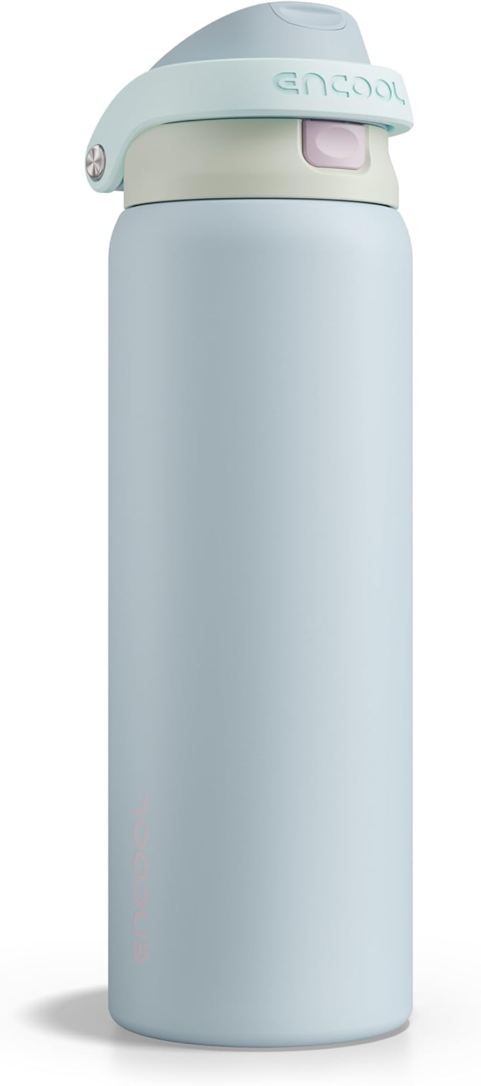 ENCOOL Leakproof Insulated Water Bottle with Straw Dual-Sip Water Bottle Bag-Safe Design for Work, Commute & Gym – Keeps Drinks Cold All Day, 32 oz, Powder Blue ENCOOL