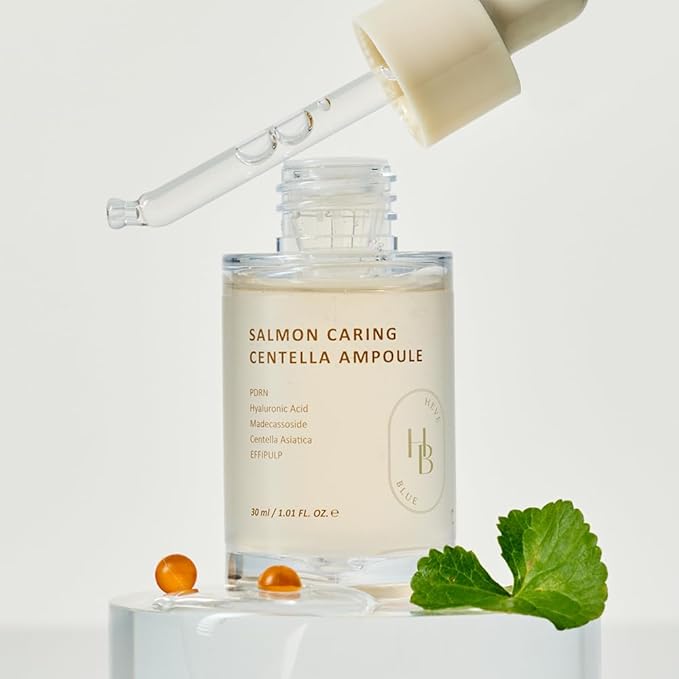 HEVEBLUE Salmon Caring Centella Ampoule - Salmon PDRN, Salmon Egg Extract, Centella, Madecassoside, Calming, Soothing, Restore and Rejuvenate, Sensitive Skin, Korean Skincare - Bloomnest