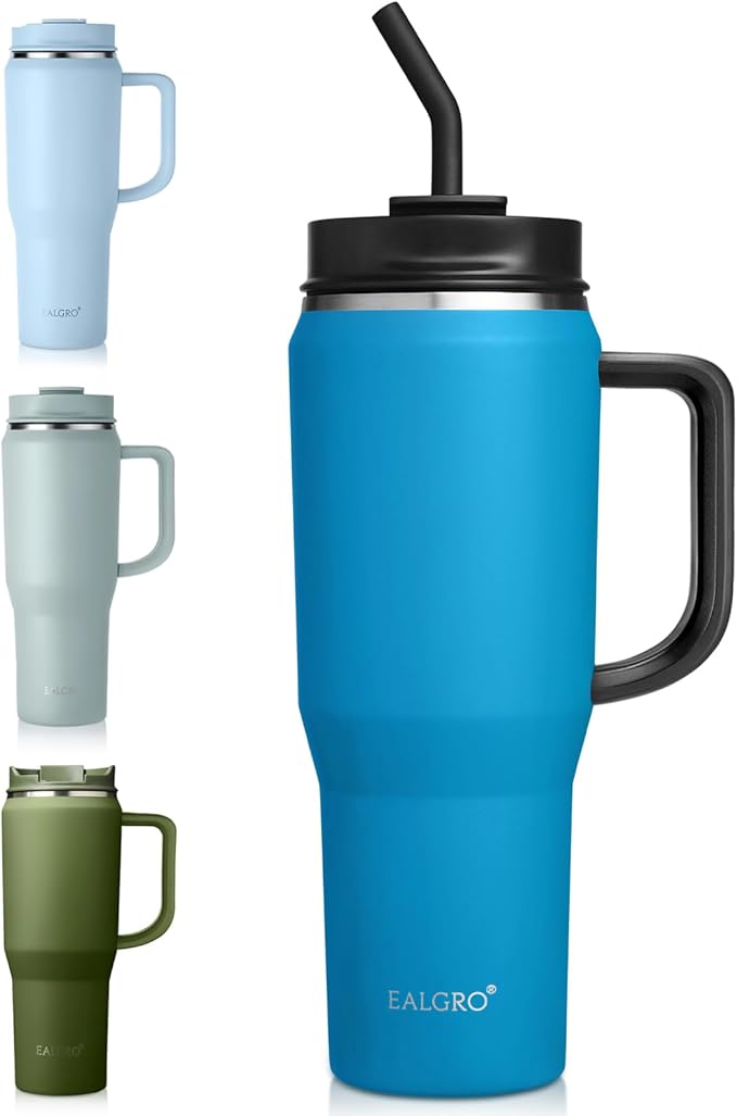 40 oz Tumbler with Handle, Insulated Tumblers with Lid and Straw, Large Metal Sports Water Bottle Jug, Thermal Stainless Steel Travel Coffee Mug Cup, Blue - Bloomnest