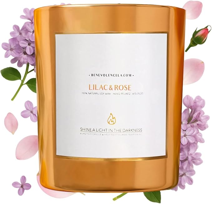 Benevolence LA Lilac & Rose Wood Wick Candles | Soy Christmas Scented Candles for Home | Holiday Candle Gifts for Women and Men | Home Fragrance | Aromatherapy | Bathroom Freshener | 8oz, 45 Hour Burn - Bloomnest