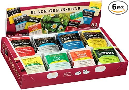 Bigelow Tea Variety Pack 8 Flavor Assortment 64-Count Boxes (Pack of 6) Caffeinated Individual Green and Black Tea Bags, for Hot Tea or Iced Tea, Drink Plain or Sweetened with Honey or Sugar - Bloomnest